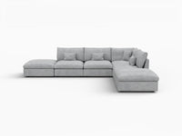 Deluxe Cloud 4-Seater Light Grey Large Space Pit Sectional | 6-Piece (Includes 2 Ottomans), Chenille And Linen Fabric, Easy To Clean