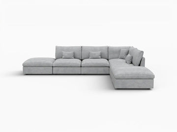 Deluxe Slope Cloud Sectional Sofa Covers | Light Grey Chenille and Linen Sofa Cover for 4-Seater with 2-Ottomans