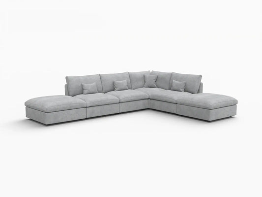 Deluxe Slope Cloud Sectional Sofa Covers | Light Grey Chenille and Linen Sofa Cover for 4-Seater with 2-Ottomans