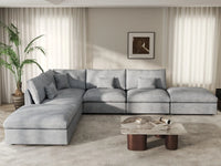 Deluxe Cloud 4-Seater Light Grey Large Space Pit Sectional | 6-Piece (Includes 2 Ottomans), Chenille And Linen Fabric, Easy To Clean