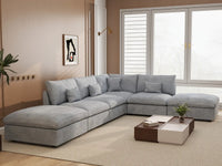 Deluxe Cloud 4-Seater Light Grey Large Space Pit Sectional | 6-Piece (Includes 2 Ottomans), Chenille And Linen Fabric, Easy To Clean