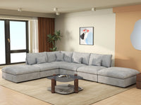 Deluxe Cloud 4-Seater Light Grey Large Space Pit Sectional | 6-Piece (Includes 2 Ottomans), Chenille And Linen Fabric, Easy To Clean