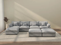 Deluxe Cloud 4-Seater Light Grey Large Space Pit Sectional | 7-Piece (Includes 3 Ottomans), Chenille And Linen Fabric, Easy To Clean