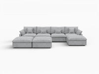 Deluxe Cloud 4-Seater Light Grey Large Space Pit Sectional | 7-Piece (Includes 3 Ottomans), Chenille And Linen Fabric, Easy To Clean