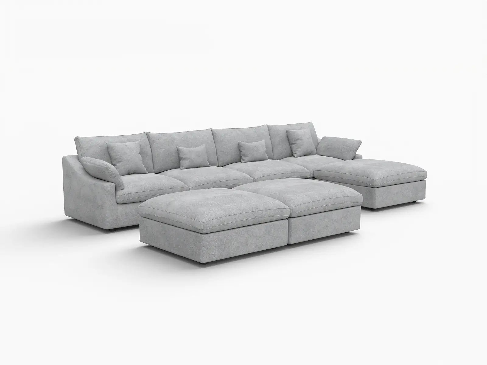 Deluxe Cloud 4-Seater Light Grey Large Space Pit Sectional | 7-Piece (Includes 3 Ottomans), Chenille And Linen Fabric, Easy To Clean
