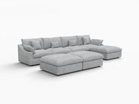 Deluxe Cloud 4-Seater Light Grey Large Space Pit Sectional | 7-Piece (Includes 3 Ottomans), Chenille And Linen Fabric, Easy To Clean