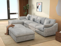 Deluxe Cloud 4-Seater Light Grey Large Space Pit Sectional | 7-Piece (Includes 3 Ottomans), Chenille And Linen Fabric, Easy To Clean