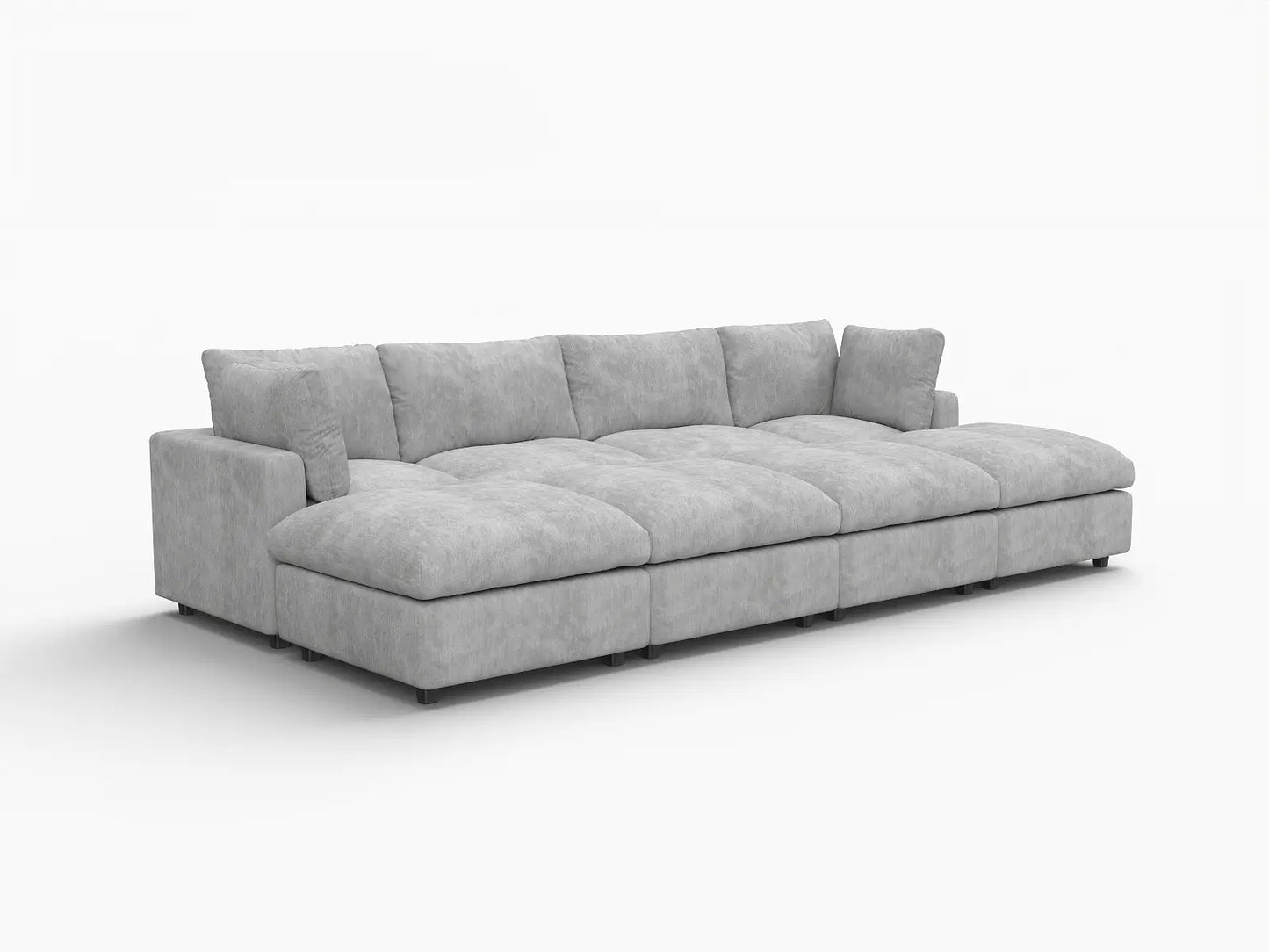 Seccional en L Deluxe Cloud de 4 plazas gris claro | 8 piezas (incluye 4 otomanas), tela de chenilla con mezcla de lino, fundas de cojín lavables
