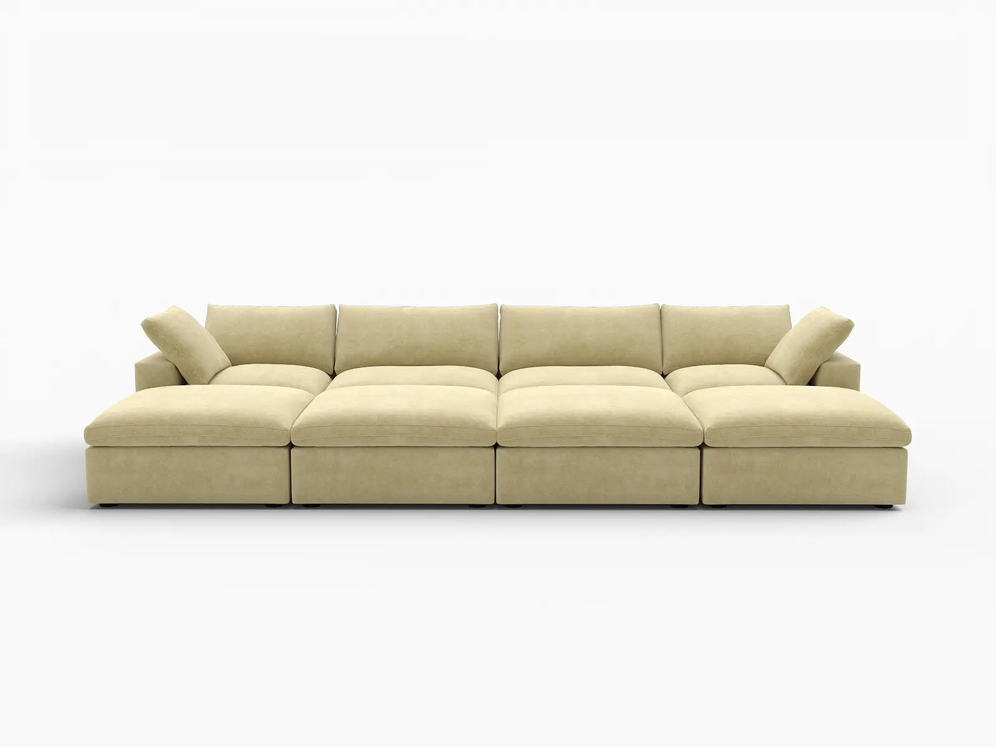 Deluxe Cloud 4-Seater Pit Sectional in Beige Velvet | 8-Piece (Includes 4 Ottomans), Family Room Seating, Easy To Clean, Stylish Design