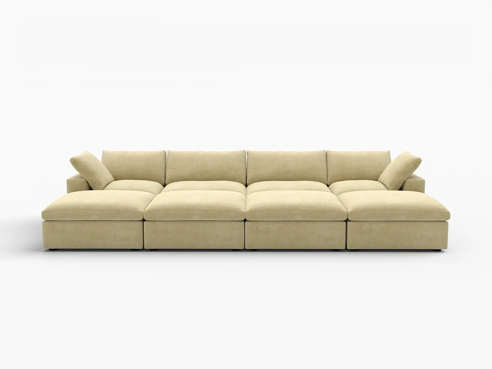 Deluxe Cloud 4-Seater Pit Sectional in Beige Velvet | 8-Piece (Includes 4 Ottomans), Family Room Seating, Easy To Clean, Stylish Design