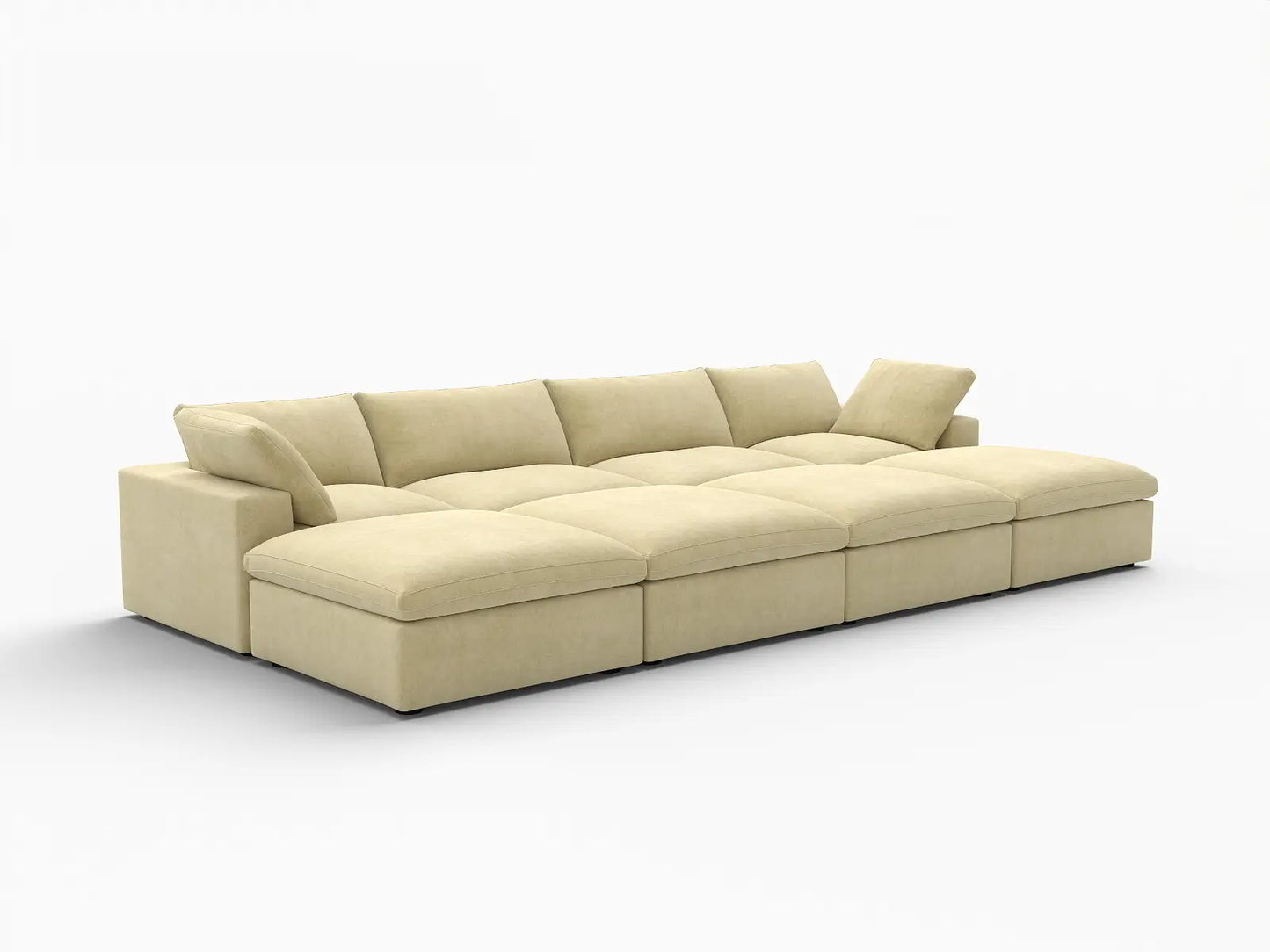 Deluxe Cloud 4-Seater Pit Sectional in Beige Velvet | 8-Piece (Includes 4 Ottomans), Family Room Seating, Easy To Clean, Stylish Design