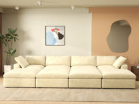Deluxe Cloud 4-Seater Pit Sectional in Beige Velvet | 8-Piece (Includes 4 Ottomans), Family Room Seating, Easy To Clean, Stylish Design