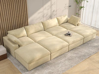 Deluxe Cloud 4-Seater Pit Sectional in Beige Velvet | 8-Piece (Includes 4 Ottomans), Family Room Seating, Easy To Clean, Stylish Design