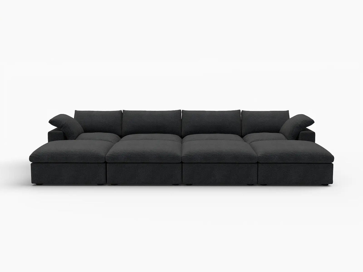 Deluxe Cloud 4-Seater Pit Sectional in Black Cotton And Linen | 8-Piece (Includes 4 Ottomans), Family Room Seating, Easy To Clean, Contemporary Style