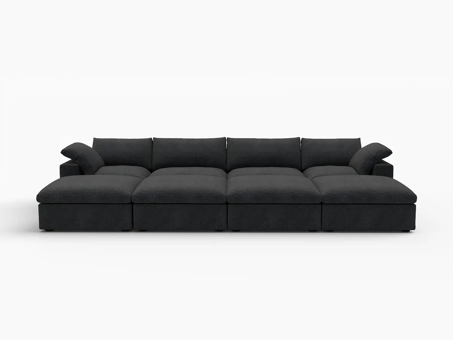 Deluxe Cloud 4-Seater Pit Sectional in Black Cotton And Linen | 8-Piece (Includes 4 Ottomans), Family Room Seating, Easy To Clean, Contemporary Style