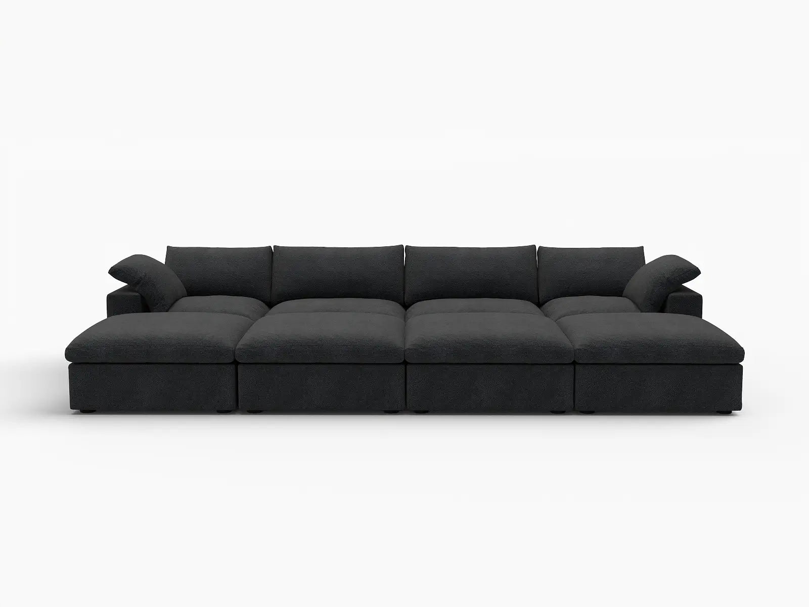 Deluxe Cloud 4-Seater Pit Sectional in Black Cotton And Linen | 8-Piece (Includes 4 Ottomans), Family Room Seating, Easy To Clean, Contemporary Style