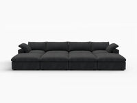 Deluxe Cloud 4-Seater Pit Sectional in Black Cotton And Linen | 8-Piece (Includes 4 Ottomans), Family Room Seating, Easy To Clean, Contemporary Style
