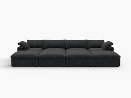 Deluxe Premium Cloud Sectional Sofa Covers | Black Cotton and Linen Sofa Cover for 4-Seater with 4-Ottomans