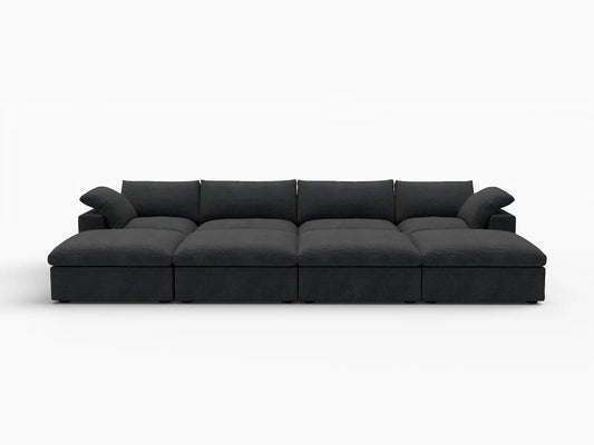 Deluxe Premium Cloud Sectional Sofa Covers | Black Cotton and Linen Sofa Cover for 4-Seater with 4-Ottomans