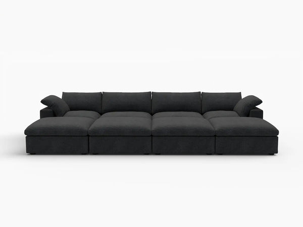 Deluxe Premium Cloud Sectional Sofa Covers | Black Cotton and Linen Sofa Cover for 4-Seater with 4-Ottomans