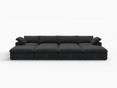 Deluxe Premium Cloud Sectional Sofa Covers | Black Cotton and Linen Sofa Cover for 4-Seater with 4-Ottomans