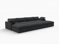 Deluxe Cloud 4-Seater Pit Sectional in Black Cotton And Linen | 8-Piece (Includes 4 Ottomans), Family Room Seating, Easy To Clean, Contemporary Style