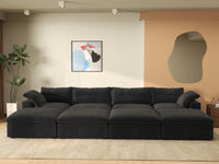 Deluxe Cloud 4-Seater Pit Sectional in Black Cotton And Linen | 8-Piece (Includes 4 Ottomans), Family Room Seating, Easy To Clean, Contemporary Style