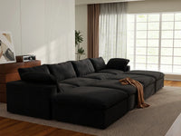 Deluxe Cloud 4-Seater Pit Sectional in Black Cotton And Linen | 8-Piece (Includes 4 Ottomans), Family Room Seating, Easy To Clean, Contemporary Style