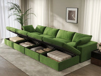 Deluxe Cloud 4-Seater Pit Sectional in Earth Green Velvet | 8-Piece (Includes 4 Ottomans), Family Room Seating, Easy To Clean, Modern Style