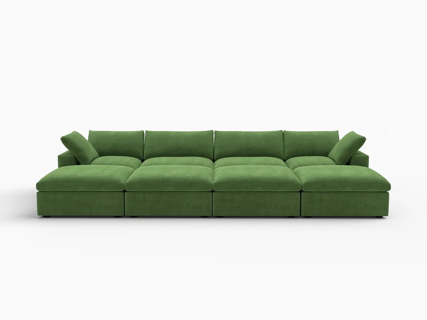Deluxe Cloud 4-Seater Pit Sectional in Earth Green Velvet | 8-Piece (Includes 4 Ottomans), Family Room Seating, Easy To Clean, Modern Style