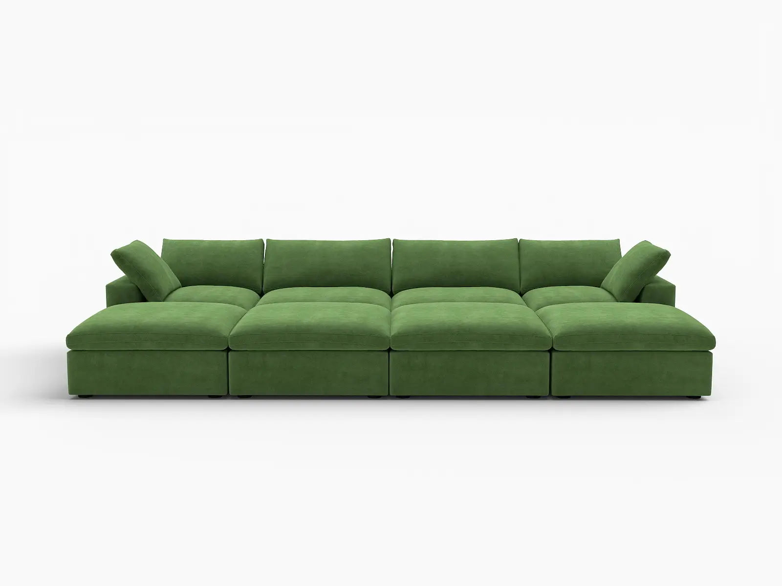 Deluxe Cloud 4-Seater Pit Sectional in Earth Green Velvet | 8-Piece (Includes 4 Ottomans), Family Room Seating, Easy To Clean, Modern Style