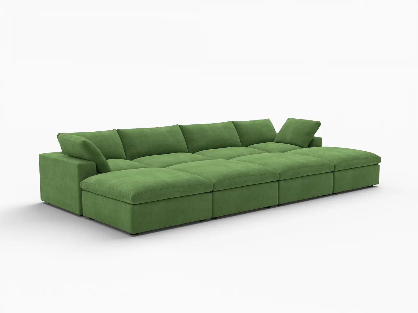 Deluxe Cloud 4-Seater Pit Sectional in Earth Green Velvet | 8-Piece (Includes 4 Ottomans), Family Room Seating, Easy To Clean, Modern Style