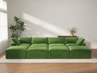 Deluxe Cloud 4-Seater Pit Sectional in Earth Green Velvet | 8-Piece (Includes 4 Ottomans), Family Room Seating, Easy To Clean, Modern Style