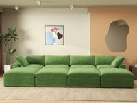 Deluxe Cloud 4-Seater Pit Sectional in Earth Green Velvet | 8-Piece (Includes 4 Ottomans), Family Room Seating, Easy To Clean, Modern Style