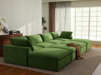Deluxe Cloud 4-Seater Pit Sectional in Earth Green Velvet | 8-Piece (Includes 4 Ottomans), Family Room Seating, Easy To Clean, Modern Style