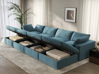 Deluxe Cloud 4-Seater Pit Sectional in Light Blue Velvet | 8-Piece (Includes 4 Ottomans), Family Room Seating, Easy To Clean, Open Space