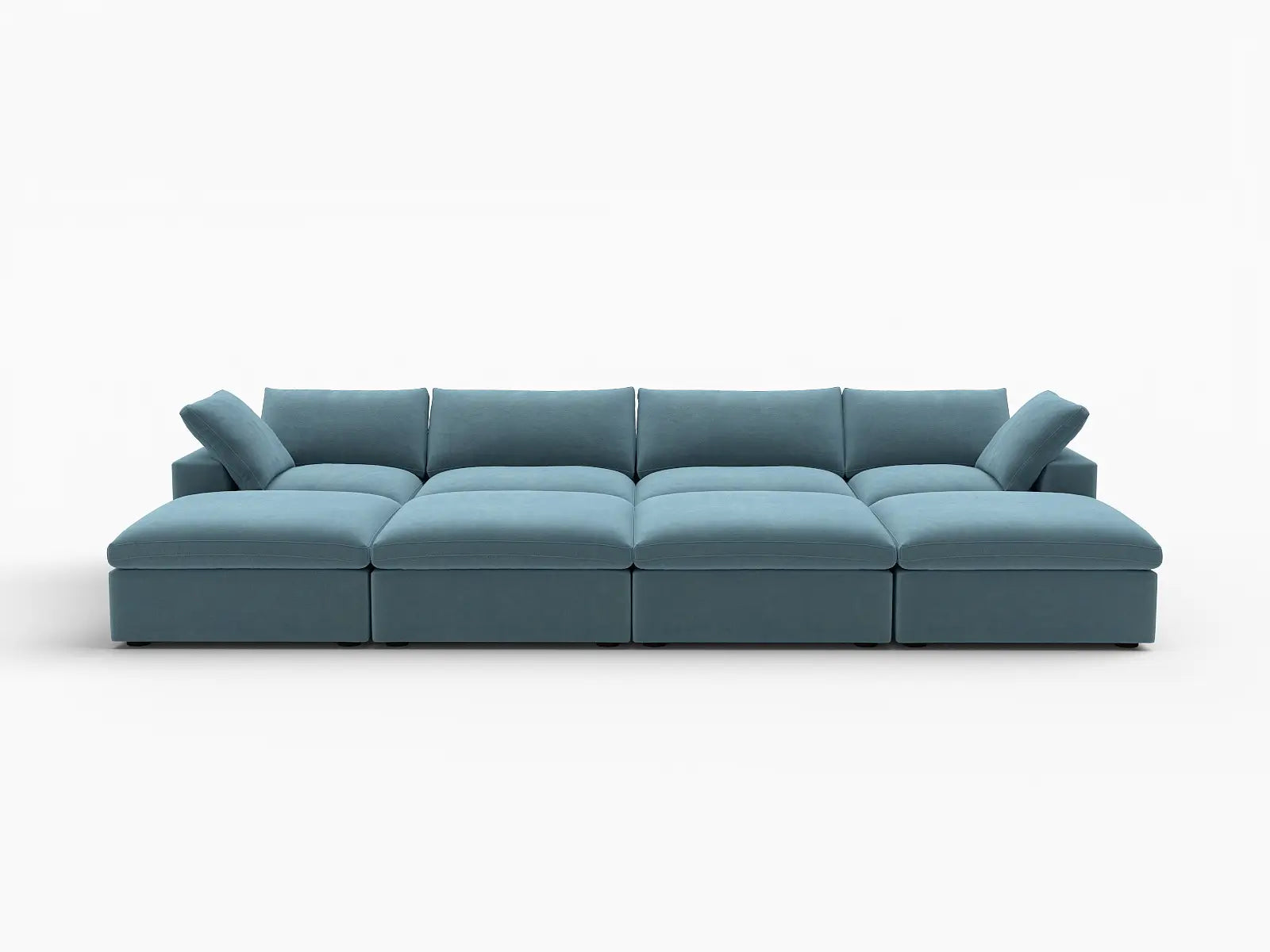 Deluxe Cloud 4-Seater Pit Sectional in Light Blue Velvet | 8-Piece (Includes 4 Ottomans), Family Room Seating, Easy To Clean, Open Space