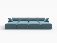 Deluxe Cloud 4-Seater Pit Sectional in Light Blue Velvet | 8-Piece (Includes 4 Ottomans), Family Room Seating, Easy To Clean, Open Space