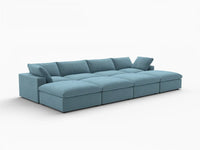 Deluxe Cloud 4-Seater Pit Sectional in Light Blue Velvet | 8-Piece (Includes 4 Ottomans), Family Room Seating, Easy To Clean, Open Space