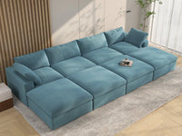 Deluxe Cloud 4-Seater Pit Sectional in Light Blue Velvet | 8-Piece (Includes 4 Ottomans), Family Room Seating, Easy To Clean, Open Space