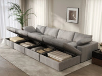 Deluxe Cloud 4-Seater Pit Sectional in Light-Grey Cotton And Linen | 8-Piece (Includes 4 Ottomans), Family Room Seating, Easy To Clean, Open Space