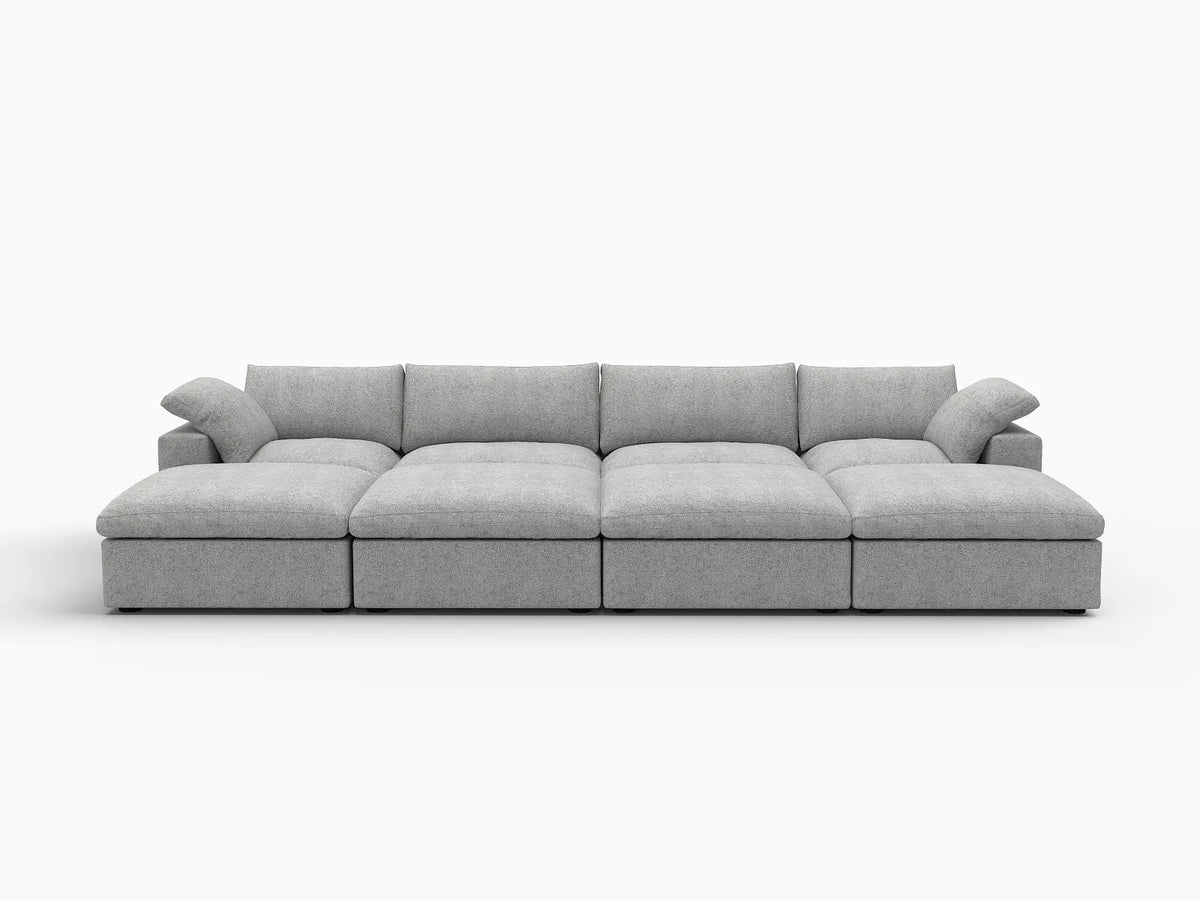 Deluxe Cloud 4-Seater Pit Sectional in Light-Grey Cotton And Linen | 8-Piece (Includes 4 Ottomans), Family Room Seating, Easy To Clean, Open Space