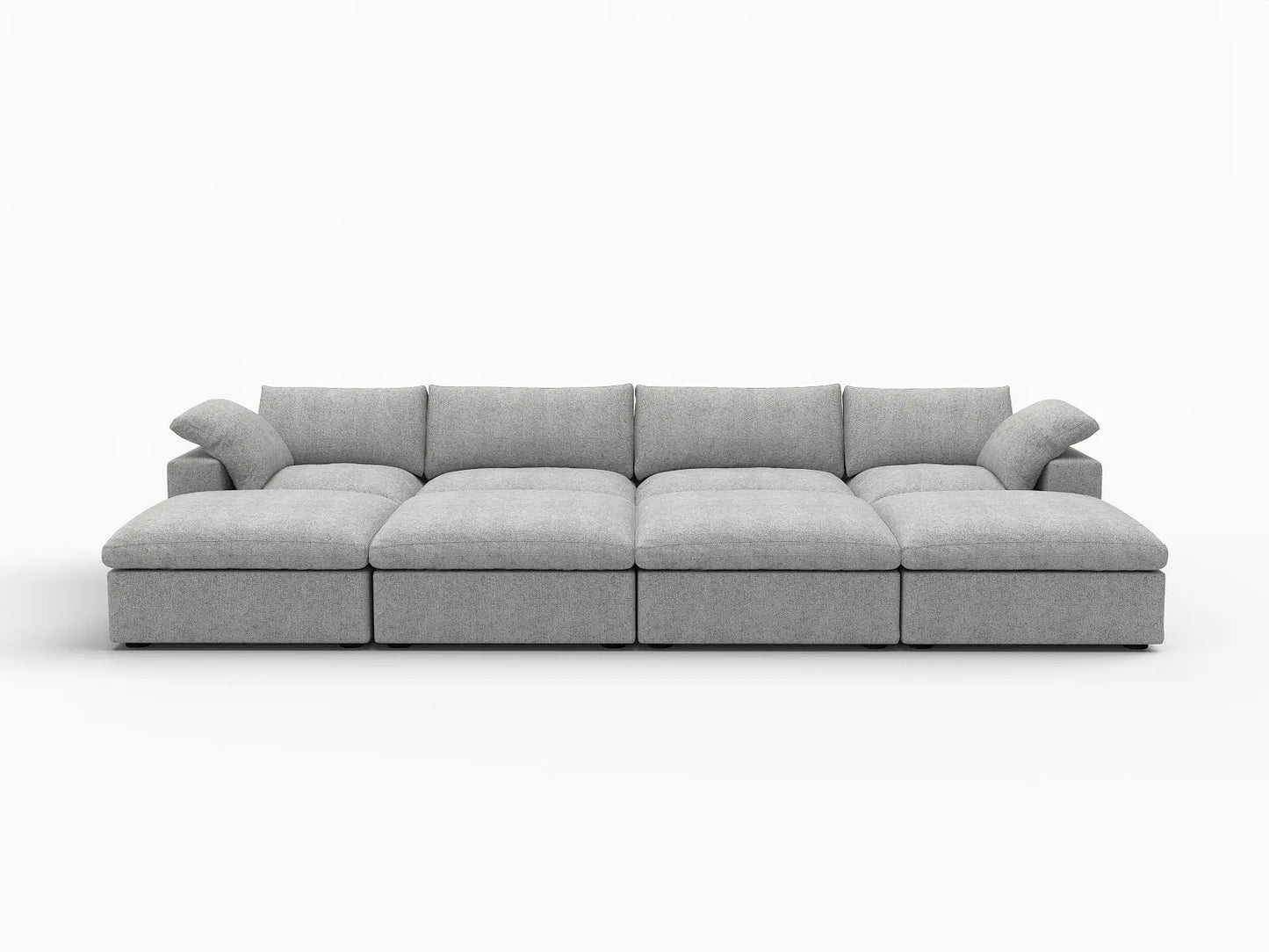 Deluxe Cloud 4-Seater Pit Sectional in Light-Grey Cotton And Linen | 8-Piece (Includes 4 Ottomans), Family Room Seating, Easy To Clean, Open Space