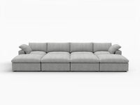 Deluxe Cloud 4-Seater Pit Sectional in Light-Grey Cotton And Linen | 8-Piece (Includes 4 Ottomans), Family Room Seating, Easy To Clean, Open Space