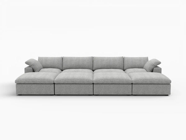 Deluxe Premium Cloud Sectional Sofa Covers | Light Grey Cotton and Linen Sofa Cover for 4-Seater with 4-Ottomans