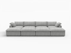 Deluxe Premium Cloud Sectional Sofa Covers | Light Grey Cotton and Linen Sofa Cover for 4-Seater with 4-Ottomans