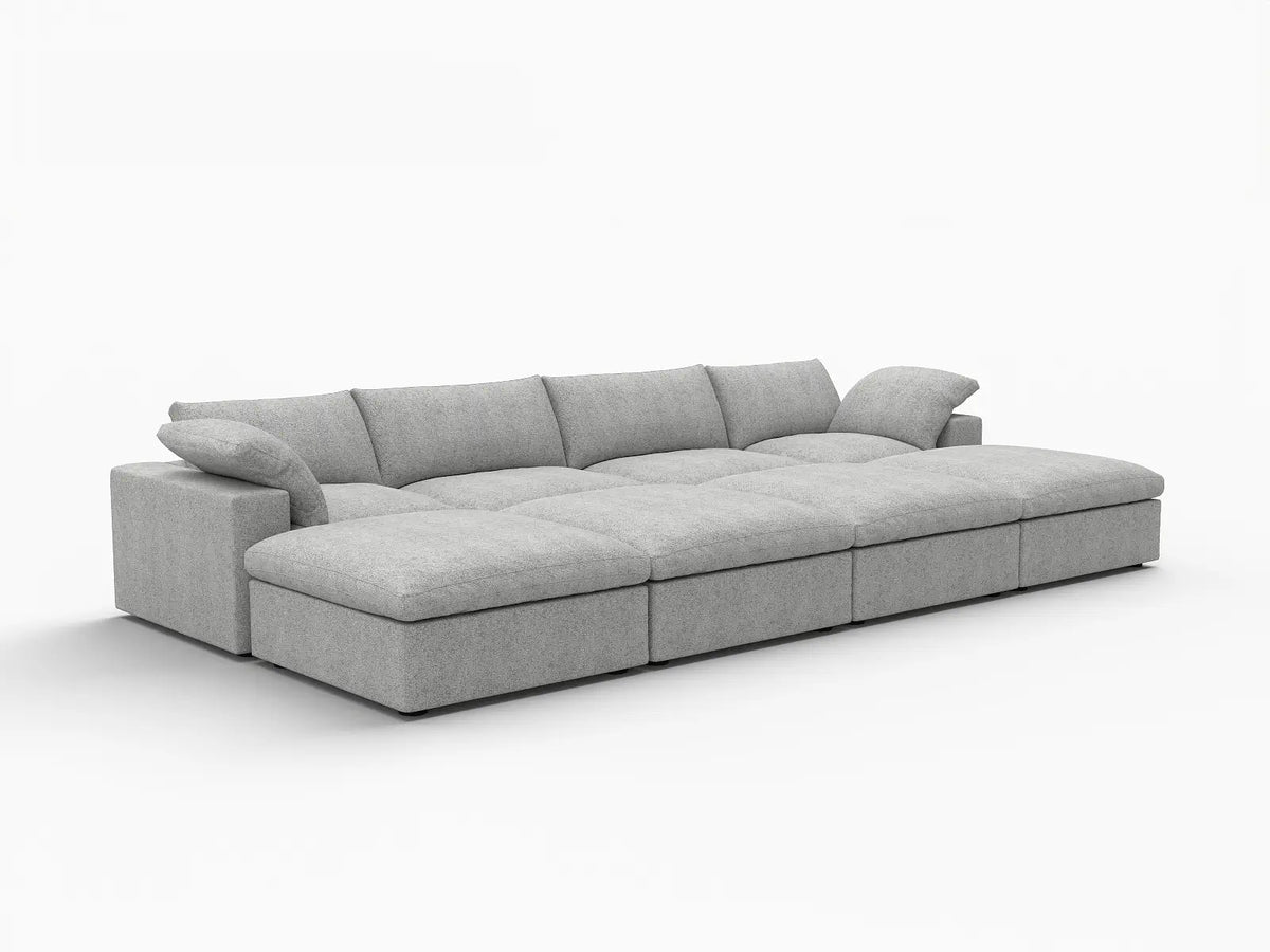 Deluxe Cloud 4-Seater Pit Sectional in Light-Grey Cotton And Linen | 8-Piece (Includes 4 Ottomans), Family Room Seating, Easy To Clean, Open Space