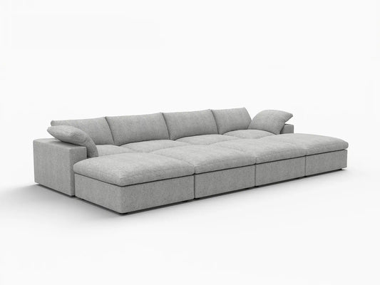 Deluxe Premium Cloud Sectional Sofa Covers | Light Grey Cotton and Linen Sofa Cover for 4-Seater with 4-Ottomans