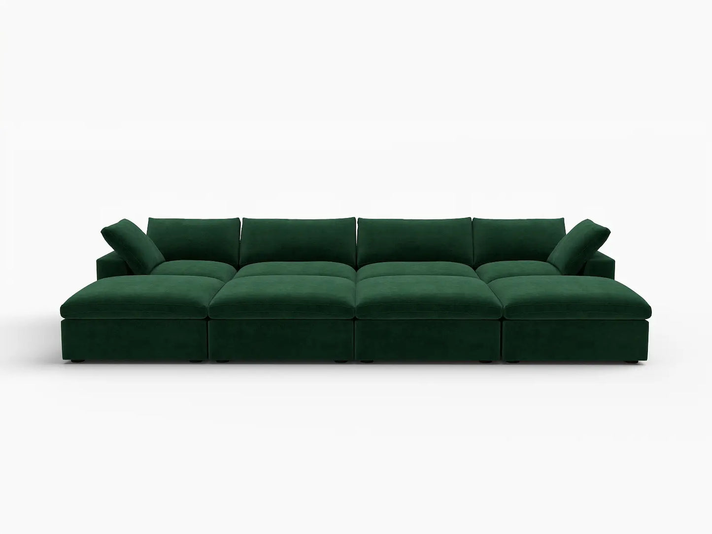 Deluxe Cloud 4-Seater Pit Sectional in Olive Green Velvet | 8-Piece (Includes 4 Ottomans), Family Room Seating, Easy To Clean, Contemporary Style