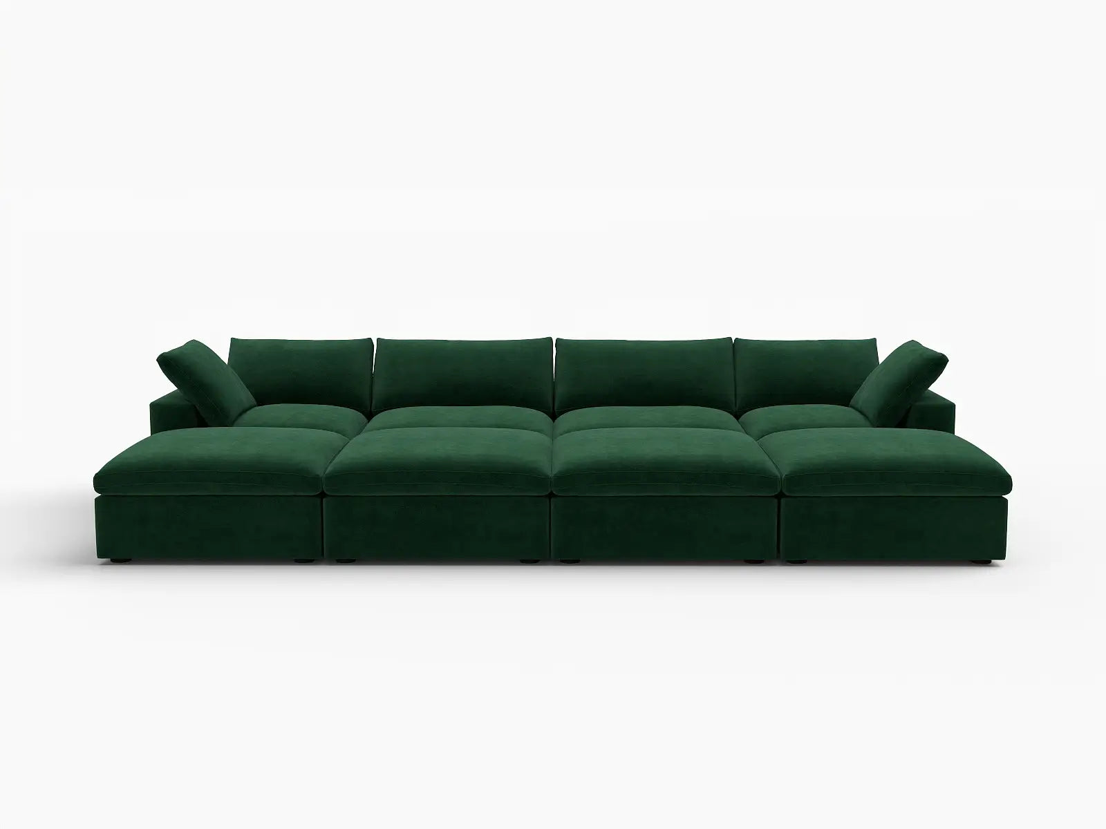 Deluxe Cloud 4-Seater Pit Sectional in Olive Green Velvet | 8-Piece (Includes 4 Ottomans), Family Room Seating, Easy To Clean, Contemporary Style